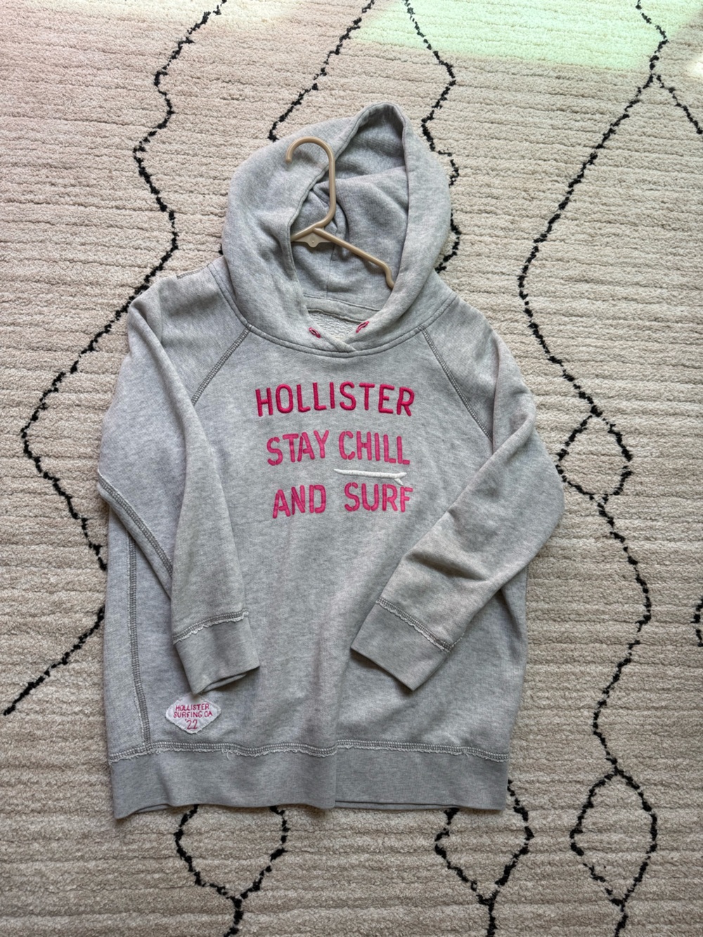 Hollister Light Gray Hoodie with Hot Pink Lettering